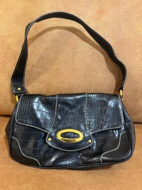 Black Croc-Embossed Women's Bag